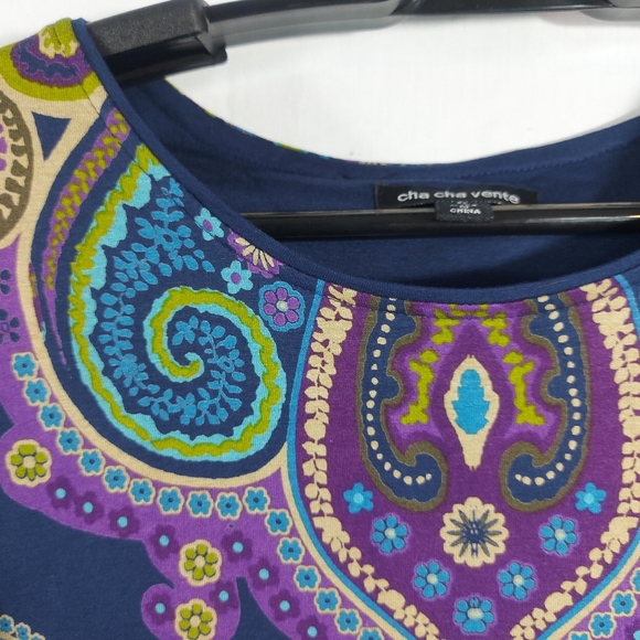 Cha-Cha Vente Paisley Blue 1/2 Sleeve Tunic Bathing Suit Cover, Small - Picture 7 of 9